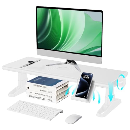 Computer Monitor Stand Riser for Desk,4.4-5.7 Inches Freely Height Adjustable with Cellphone Holder,Multi-Purpose Desktop Organizer Monitor Stands Riser for Computer,Laptop,Printer,TV (White) - color: White, size: Standard
