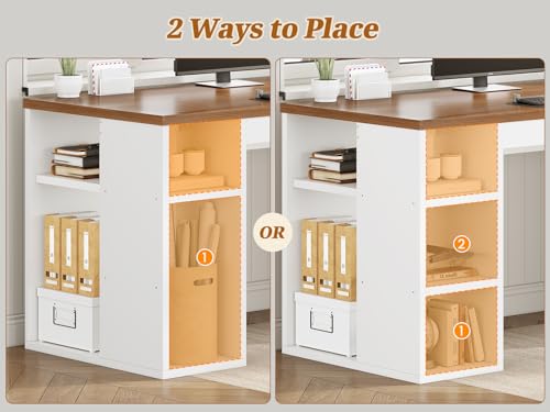 SEDETA Farmhouse 96.5" 2 Person Computer Desk with Storage Drawers | Home Office Desk, Gaming Double Desk, Long Two Person Writing Desk with Shelves, White and Brown - color: White and Brown