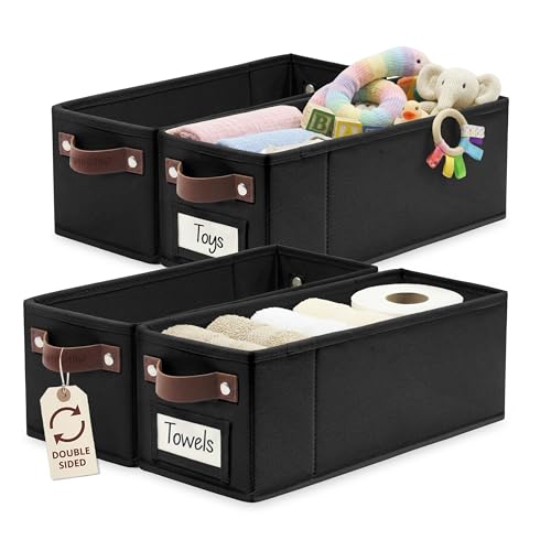 DECOMOMO Narrow Storage Bins, Small Basket with Handles (Black, 4 Pack) - color: Black, size: Narrow / 4pcs