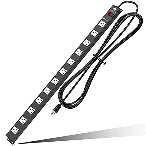 12 Outlet Surge Protector Metal Power Strip, 1800J Mountable Power Outlet, Heavy Duty Workshop Metal Power Strip for Commercial, Industrial, School and Home,15A 125V 1875W (6FT) - color: White