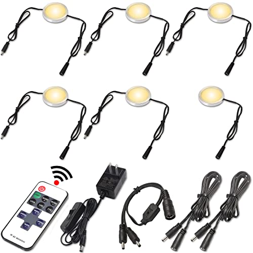 Under Cabinet LED Puck Lights, Remote, AC120V, Black, 6 Lights, Warm White - color: 6 Lights, Warm white