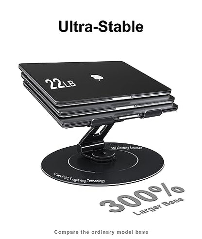 LOXP Ultra-Stable Laptop Stand for Desk with Larger Base | Military-Grade Aluminum Anti-Loosening Structure - Height Adjustable Laptop Stand Suitable for 10-17.3 inch - color: Glossy Black