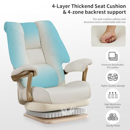 EXCEBET Big and Tall Executive Office Chair with Footrest, 400LBS Capacity Ergonomic High-Back Desk Office Chair with Lumbar Support, Padded Armrests & Thick Cushion, White PU Leather Chairs - color: White