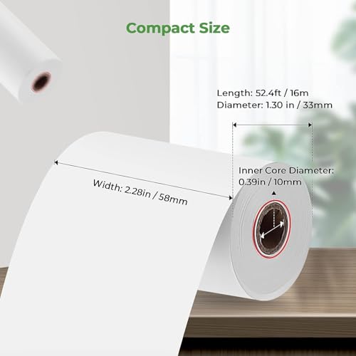 MUNBYN 2 1/4" x 50' Thermal Receipt Paper (5 Rolls), 58mm BPA Free Receipt Paper Fits All 58mm Mini Thermal POS Printer, Square Terminal Credit Card Machines - size: 2 1/4" x 50', style: 5 Rolls