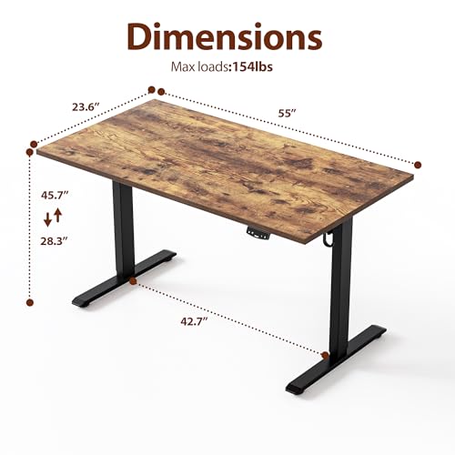Agilestic Electric Height Adjustable Standing Desk, 55 Inch, Rustic Brown | Smooth Height Adjustment, Memory Presets, Hooks, Stable Steel Frame,154 lbs Capacity, Easy Assembly, Splice Board - color: Vintage Brown, size: 55 x 24 Inch