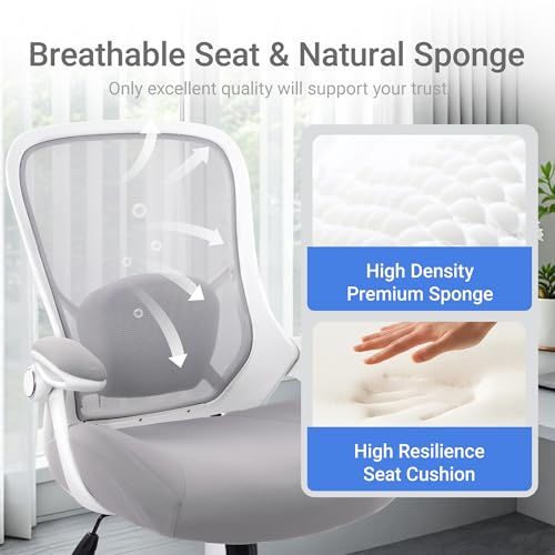 HYLONE 400lbs Heavy Duty Office Chair, Computer Desk Chair Grey | Office and Home, 5" Thickened Seat, Ergonomic with Adjustable Armrests, Mesh Executive Chair - color: White & Grey