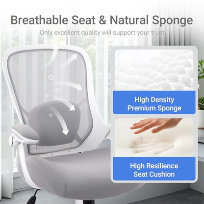 HYLONE 400lbs Heavy Duty Office Chair, Computer Desk Chair Grey | Office and Home, 5" Thickened Seat, Ergonomic with Adjustable Armrests, Mesh Executive Chair - color: White & Grey