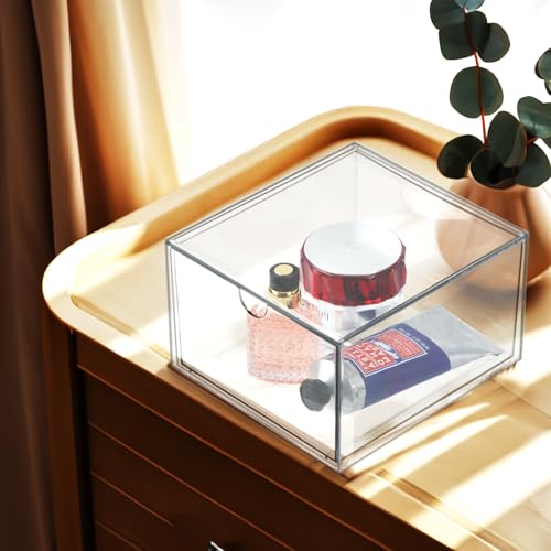 Clear Drawer, Arclic Box, Makeup Organizer Container, 6,5" Storage Drawer for Bathroom Dresser Vainty, Tissue Dryer Sheet Holder Disposable Face Towels Organizer, Light Gray - style: 1 Drawer