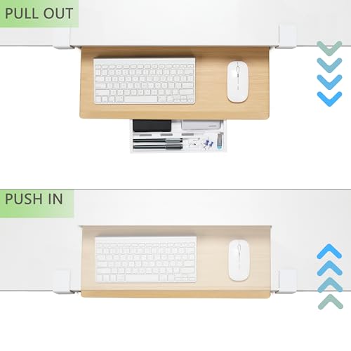 ETHU Small Keyboard Tray Under Desk with Metal Rail, 19.7x11.8", Oak | Slide Out Ergonomic Keyboard Drawer, Pull Out Keyboard Tray for Home Office Desk, Suitable Max Desk Thickness 1.96" - color: Oak