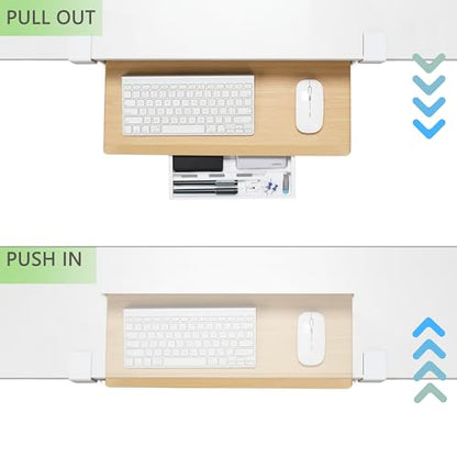 ETHU Small Keyboard Tray Under Desk with Metal Rail, 19.7x11.8", Oak | Slide Out Ergonomic Keyboard Drawer, Pull Out Keyboard Tray for Home Office Desk, Suitable Max Desk Thickness 1.96" - color: Oak