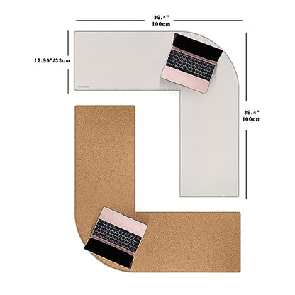 MAIDERN (40”+ 40”) x 13” L Shaped Corner Desk Mat, Cork & Leather Dual Sided Desk Pad for Gaming Computer Office Home (Cream)