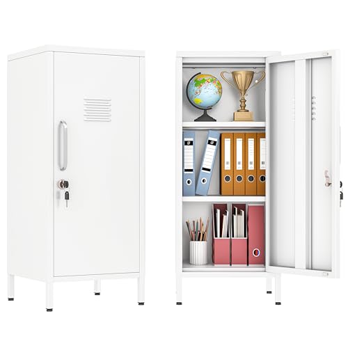 PAOFIN 35" Metal Storage Locker, Lockable Employees Metal Locker with Door and Adjustable Shelves, Steel Locker for Home, School, Office, Gym (White) - color: White, size: 1 door-35"