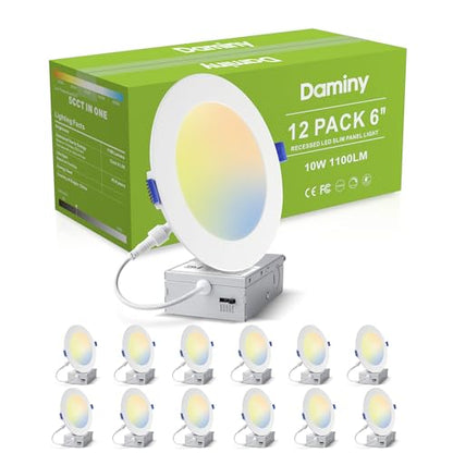 DAMINY 12 Pack 6 Inch LED Recessed Lighting, Canless Wafer Downlight - color: White, size: 6 Inch