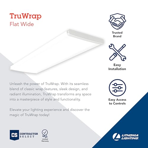 Lithonia Lighting 4' Wraparound LED Shop Light, Adj Brightness, 3-in-1 CCT - size: Wide, style: Flat