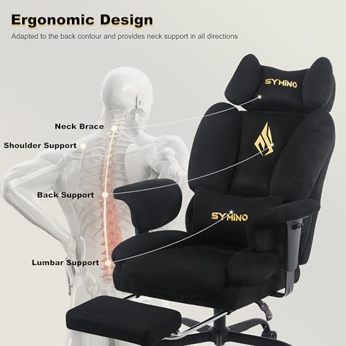 Symino Ergonomic Gaming Chair with Footrest & 155° Recline - color: Black-horn
