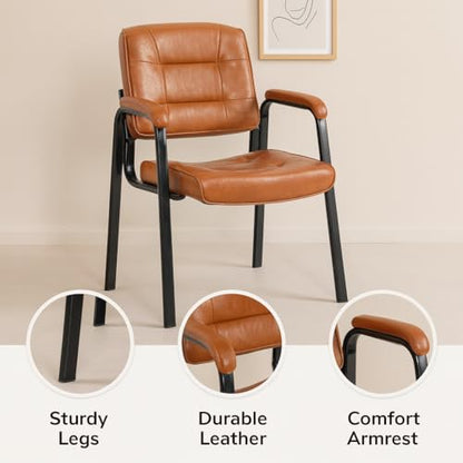 Naomi Home Faux Leather Guest Reception Chair Set of 4 - Caramel | Stackable office chair with supportive armrests and durable construction for everyday office seating. - color: Caramel, Faux Leather, style: Set of 4