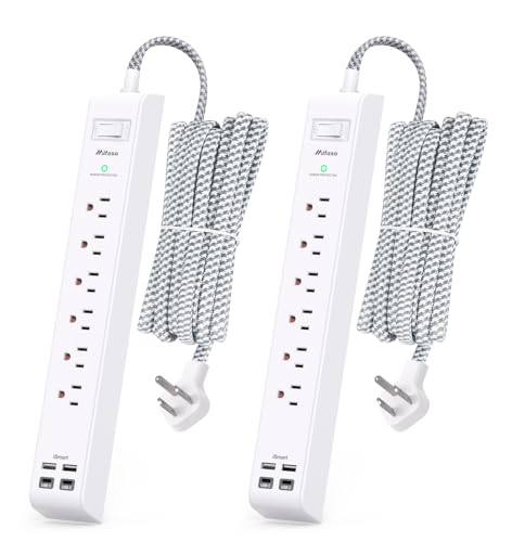 2 Pack Extension Cord 10FT Power Strips with Surge Protection - color: White, size: 10 FT