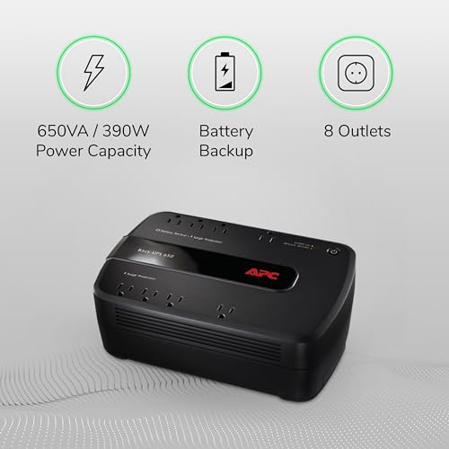 APC UPS Battery Backup Surge Protector, BE650G1 Surge Protector with Battery Backup, Dataline Protection, Backup Battery Power Supply, Pack of 2 - style: UPS 650VA (Pack of 2)