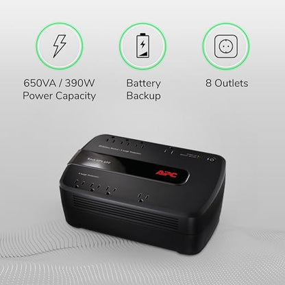 APC UPS Battery Backup Surge Protector, BE650G1 Surge Protector with Battery Backup, Dataline Protection, Backup Battery Power Supply, Pack of 2 - style: UPS 650VA (Pack of 2)