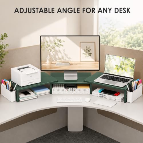 OPNICE Desk Organizers and Accessories, Dual Monitor Stand Riser - color: Dark Green