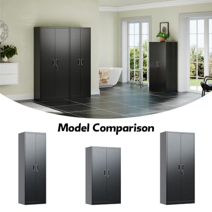 71" H Metal Garage Storage Cabinet,Lockable Steel File Cabinet with 4 Adjustable Shelves,Assembly Required, Warehouse,Office,Home, Black - color: Black, size: 15.75" × 31.50" W × 70.87" H.