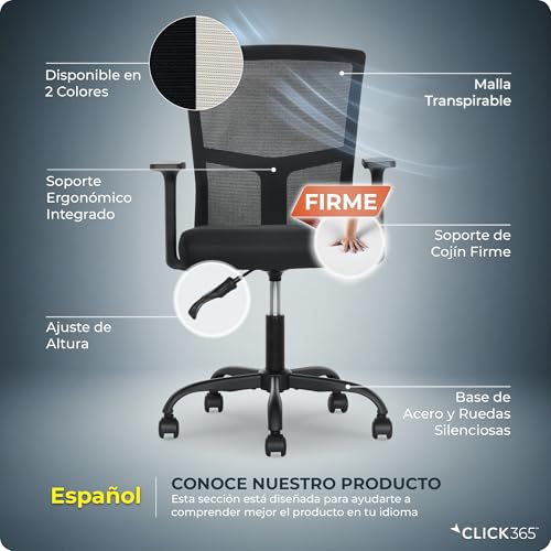 Click365 Ergonomic Office Chair with Lumbar Support, Mid-Back Mesh Chair - color: M120/Black