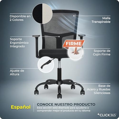Click365 Ergonomic Office Chair with Lumbar Support, Mid-Back Mesh Chair - color: M120/Black