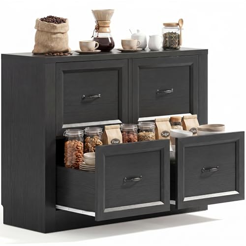 39" Sideboard Buffet Cabinet with 4 Drawers, Storage Credenza with Toe-Kick Design, Modular Cabinet System Expandable for Living Room, Entryway & Kitchen (1, Black, 12 Inch Depth) - color: Black, size: 40"x12"