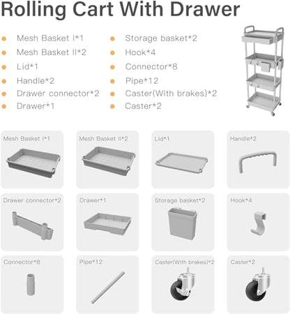 Sorgion 4 Tier Rolling Cart Organizer,Art Craft Diaper Bedside Snack Laundry Room Bathroom Organizer Narrow Thin Slim Rolling Trolley Utility Cart with Wheels for Kitchen,Office(Grey) - size: 4Tier-Grey