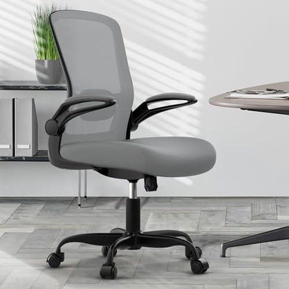 Mimoglad Ergonomic Office Chair - Desk Chair with Flip-up Armrests & 135° Recline, Adjustable Lumbar Support - Space-Saving Task Chair for Business/Team Office & Home - color: Graphite
