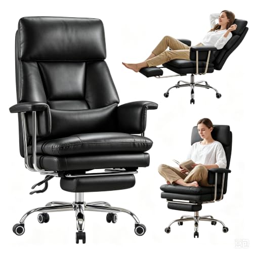 Ergonomic Home Office Desk Chair, Heavy Duty Executive Chair with Footrest - color: Black