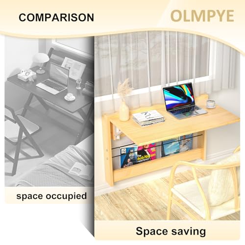 Wall Mounted Folding Table,Wooden Mounted Desk with Iron Bracket,Wall Desk Fold Down for Small Spaces,Laundry Room, Room, Study
