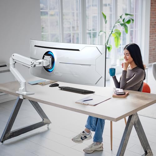 BEWISER Heavy Duty Monitor Arm Mount for 34-49 inches and Ultra 57 inches Screens,Weight Capacity Up to 44 lbs,Full Motion Height Swivel Adjustable Monitor Arm(White) - color: WHITE