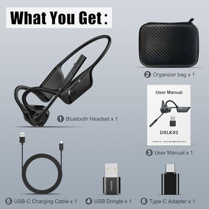 Open Ear Headphones with Mic, Bluetooth 5.1 Headset, aptX Low Latency