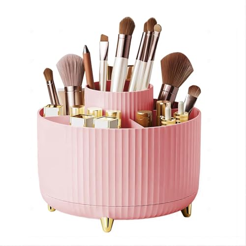 Makeup Brush Holder,360° Rotating Makeup Brush Organizer,5 Slot Make up Brushes Cup for Cosmetics,Large Capacity,For Nail Polish, Art Supply, Bathroom Vanity,Cosmetics Organizer,Pink - color: Pink