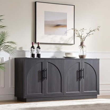 Fatmok Buffet Cabinet with Storage, 59'' Modern Arched Sideboard Cabinet w/Adjustable Shelves, Wood Media TV Console Table Credenza for Living Room Hallway Entryway, Black Grey - color: A-black Grey