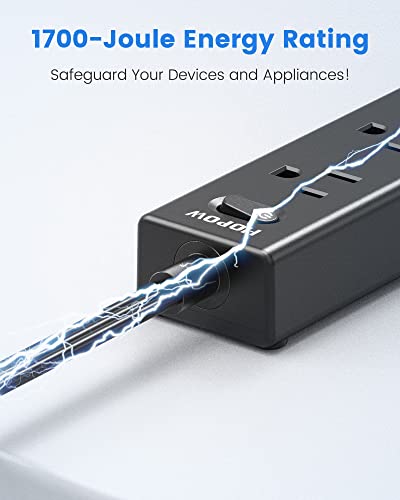 HOPOW 6 Ft Surge Protector Power Strip & Dual Layer Desk Clamp Power Strip with USB C for Home Office Dorm, Black