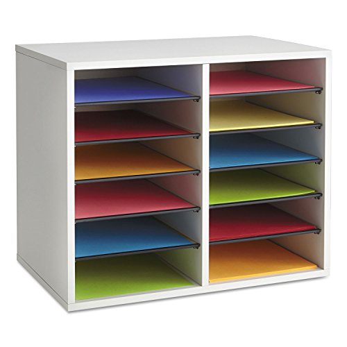 Safco Literature Organizer, 12 Compartments, Office and Classroom Mailbox with Adjustable Shelves, Wood Paper and Mail Sorter, Gray