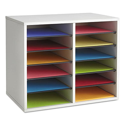 Safco Literature Organizer, 12 Compartments, Office and Classroom Mailbox with Adjustable Shelves, Wood Paper and Mail Sorter, Gray