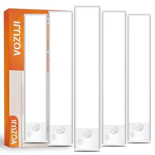 Under Cabinet Motion Sensor Lighting: 14 Inch Dimmable Rechargeable Lights Indoor - Battery Operated Lights - Undercabinet Closet Light Magnetic Led Light for Kitchen Home Bathroom Counter 5 Pack - color: White 5 Pack, size: 14 Inch