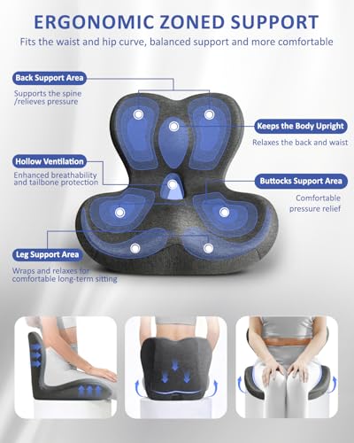 Seat Cushion with Back Support,Lumbar Support Pillow for Office Chair,X Large Memory Foam Chair Cushions for Sciatica Tailbone Pain Relief Coccyx Pad for Wheelchair, Car, Home, Office, Desk