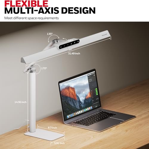 Honeywell HJ1WT 1200LM LED Desk Lamp Dimmable Lamp for Desk | Sunturalux Chips, CRI≥97, 4 Color Temps, Workbench Architect Task Lamp with Base, White - style: White Base