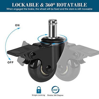 Hirate 5 Pack 2 inch Office Chair Caster Wheel Universal Stem 7/16" x 7/8" - color: Single Brake, size: 2"