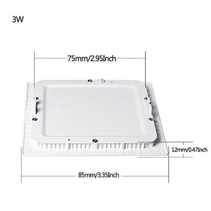 5 Pack 3W LED Panel Light Lamp, Square LED Recessed Downlight Panel Ceiling Lighting with LED Driver, AC85-265V, Hole Size 75MM (3W, Warm White) - color: Warm White, size: 3w