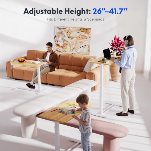 FLEXISPOT H7 28" Pneumatic Height-Adjustable Overbed Table with Wheels - color: Maple, size: Small
