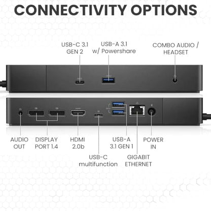 Dell WD19 Docking Station Bundle with USB-C and Dual Monitor Support - Full Package w/Dell WD19 Universal Dock, 180W Power Adapter, Thunderbolt 3 & Ethernet Cable, Cleaning Cloth (Renewed)