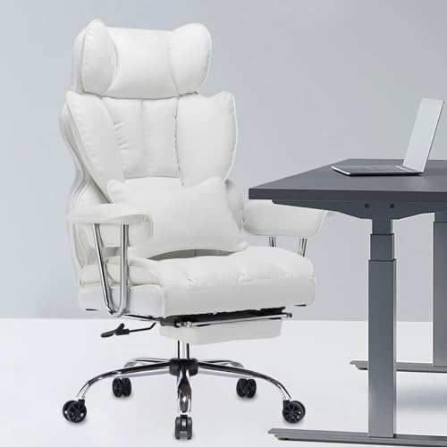 Efomao Big and Tall Office Chair, 400lbs Heavy Duty High Back Executive Chair with 23.6" Extra Wide Seat, PU Leather Desk Chair with Footrest and Padded Armrests, White - color: Matte White