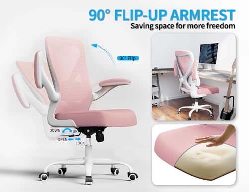 Office Chair: 330LBS Mesh Ergonomic Desk Chair Comfy with 3D Lumbar& Swivel - color: Pink, size: Pack of 1