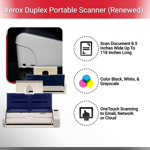Xerox Duplex Portable Document Scanner, Xerox Duplex Portable Scanner, Blue & White (Renewed)