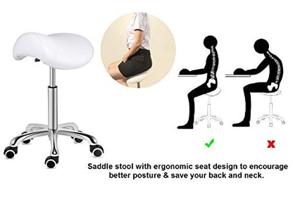 Kaleurrier Rolling Saddle Stool with Wheels: Massage Adjustable Stool - color: White, style: Without Back